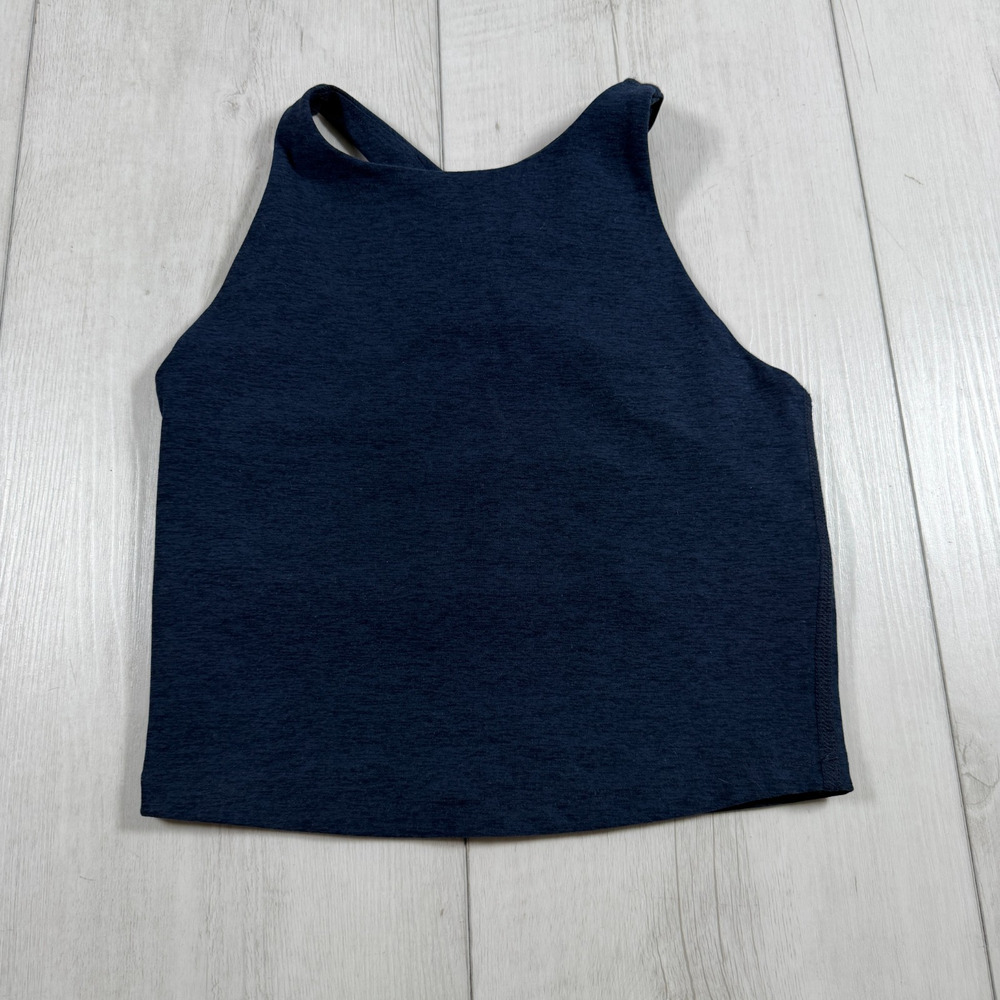 Beyond Yoga Women Small Spacedye Focus Cropped Tank Racerback Navy Blue Pilates
